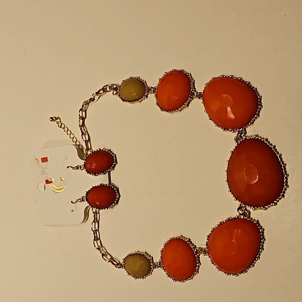 CHARMING CHARLIE Coral Colored Acrylic & Goldtone Metal Necklace & Earrings
